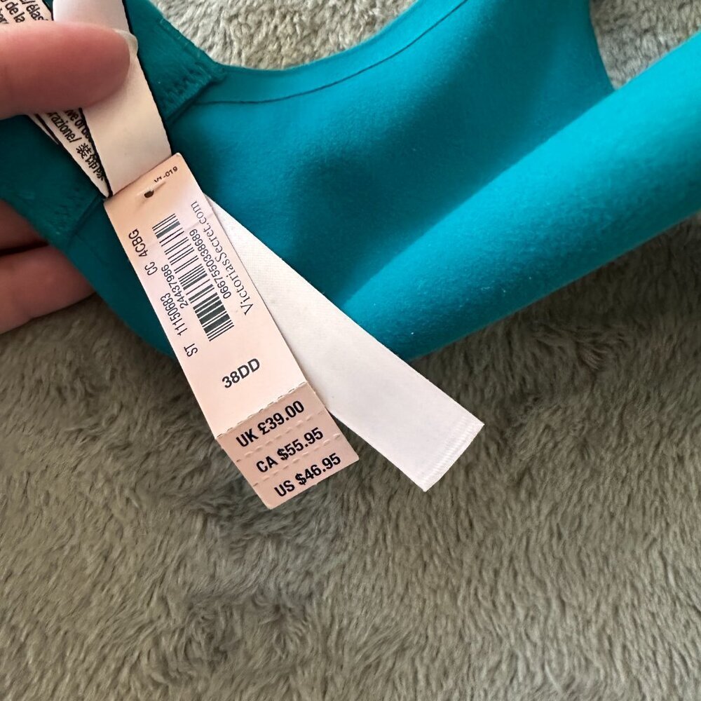 NWT Victoria's Secret 38DD Underwire Lined Demi Bra Turquoise Teal Blue - Picture 3 of 4